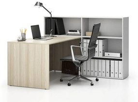 Kancelárska zostava single SEGMENT, 3 police, pravá, dub prírodný/biela