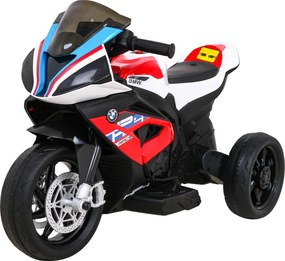 Ramiz BMW HP4 detský motocykel na batérie červený + 3 kolieska + LED + MP3 USB + ekokoža