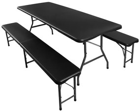 JAKS ZÁHRADNÝ SKLADACÍ PIVNÝ SET 180 CM STÔL + 2 LAVIČKY - ČIERNY