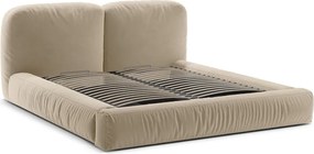 Béžová čalúnená dvojlôžková posteľ s úložným priestorom s roštom 160x200 cm Martina – Micadoni