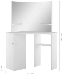 Rohový toaletný kozmetický stolík na líčenie, biely