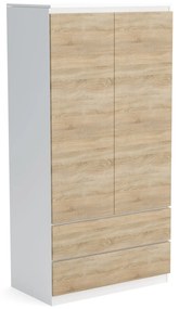 Šatní skriňa 90cm so 2 zásuvkami a vešiakom LUNE Biely/Sonoma dub