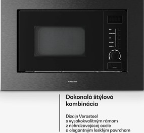Klarstein Verosteel vstavaná mikrovlnná rúra s grilom | 800 W gril | 700 W mikrovlnná rúra | 60 cm