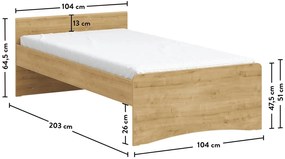 Posteľ III 100x200 Cody Modular - dub