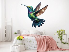 Farebný kolibrík textilní prelepiteľná nálepka na stenu hárok 45 x 42 cm