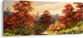 Obraz rieky v jesennej krajine, olejomaľba (120x50 cm)