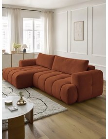 Rozkladacia/s úložným priestorom rohová pohovka v tehlovej farbe (ľavý roh/s leňoškou) Fuji – Bobochic Paris