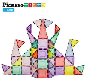 PicassoTiles stavebnica 48 dielikov Magnetické bloky, glitrované