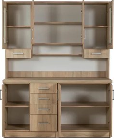 Kredenc hladký 160, sonoma (sklo hranaté čiré, úchyt Paula, prac. doska sonoma)