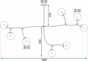 Toolight Toolight, stropné svietidlo 8xG9 APP1673-8CP, čierna-zlatá, OSW-05869