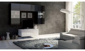 Obývacia stena Bralani X, Farby: čierny + čierny lesk / biela + biely lesk, Osvetlenie: osvetlenie LED biele