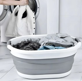Skladací kôš na bielizeň, silikónová misa, bielo-sivá, 20 l, ModernHome