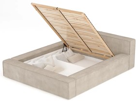 Béžová čalúnená dvojlôžková posteľ s úložným priestorom s roštom 160x200 cm Voliera – Maison de Rêve
