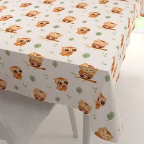 Biante Detský bavlnený obdĺžnikový obrus Sandra SA-616 Sovičky na vetvičkách na bielom 100x160 cm