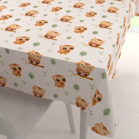 Biante Detský bavlnený obdĺžnikový obrus Sandra SA-616 Sovičky na vetvičkách na bielom 140x180 cm
