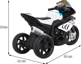 Ramiz BMW HP4 Detský motocykel na batérie biely + 3 kolieska + LED + MP3 USB + ekokoža