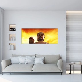 Obraz - Budha s červenožltým pozadím (120x50 cm)