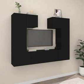 6-dielna súprava TV skriniek čierna spracované drevo 3114455