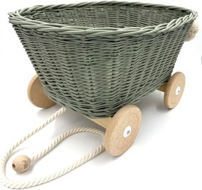 Prútený vozík na ťahanie za šnúrku - olivová