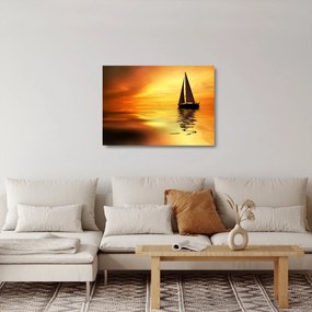 Sklenený obraz - Plachetnica pri západe slnka (70x50 cm)