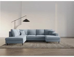 Svetlomodrá zamatová rozkladacia/s úložným priestorom rohová pohovka (ľavý roh/do "U") Kyoto – Cosmopolitan Design