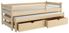 Detská posteľ z masívu borovice ALEX s prístelkou a šuplíky - 200x90 cm - PRÍRODNÁ BOROVICA