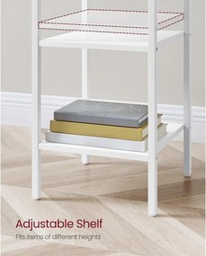 Vysoký nočný stolík s jednou zásuvkou a 2 otvorenými priehradkami, biely