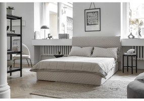 Béžová čalúnená dvojlôžková posteľ s úložným priestorom s roštom 140x200 cm Sleepy Luna – Miuform