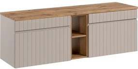 Závěsná skříňka Iconic Wiki s deskou a umyvadly 140 cm kašmír/dub coast evoke
