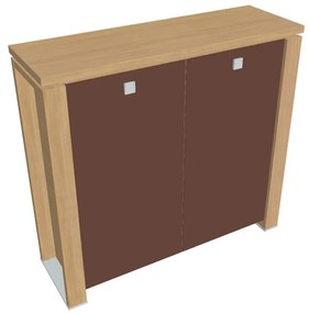 Stredná skriňa Verno+ 140 x 46 x 130 cm, sklenené dvere, dub svetlý / hnedá