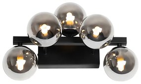 Moderná nástenná lampa čierna s dymovým sklom 5-svetlo - Bianca