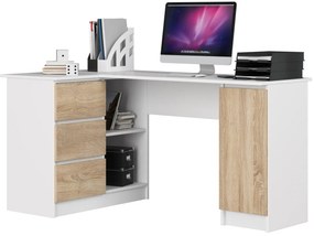 Rohový písací stôl B20 155 cm bílý/dub sonoma levý