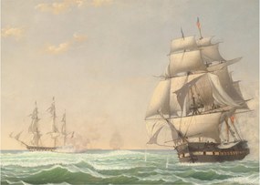 Obraz - Fitz Henry Lane, The United States Frigate President Engaging the British Squadron, reprodukcia (70x50 cm)
