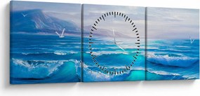 Obraz - Olejomaľba mora s čajkami (s hodinami) (90x30 cm)