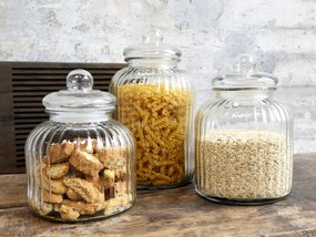 Chic Antique Sklenená úložná dóza Grooves Clear 2,9 l