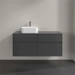 VILLEROY &amp; BOCH Collaro závesná skrinka pod umývadlo na dosku (umývadlo vľavo), 4 zásuvky, s LED osvetlením, 1200 x 500 x 548 mm, Glossy Grey, C098B0FP