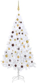 Umelý vianočný stromček s LED a súpravou gulí biely 180 cm PVC 3077541