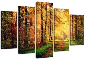 Obraz na plátně pětidílný Lesní podzim - 150x100 cm