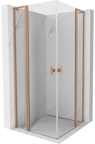 Mexen, Mexen Mist L Duo sklápací sprchový kút 115 x 115 cm, transparentný, brúsená meď - 8A4L-115-115-65-00