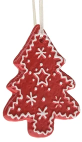 Keramická závesná dekorácia Stromček, 9 x 8,7 x 1 cm, červený medovník