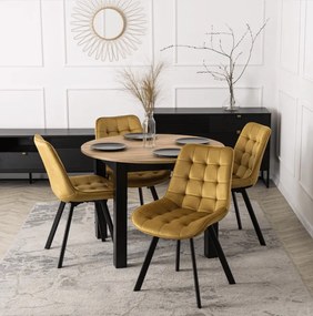 Sada stola HARRY 102-142 cm Craft Oak/Čierna a 4 stoličiek RICK Horčicová