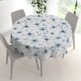 Biante Bavlnený okrúhly obrus Sandra SA-737 Modro-sivé kvety vanilky na bielom Ø 130 cm
