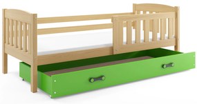 Interbeds Jednolôžková posteľ Kubus2 prírodná 190x90 s matracom a šuplíkom - zelená