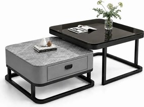 LuxuryForm DESIGN Konferenčný stolík ARAGON 70 × 70 / 60 × 60 cm – sivý / sivý mramor + sklo (set 2 ks)