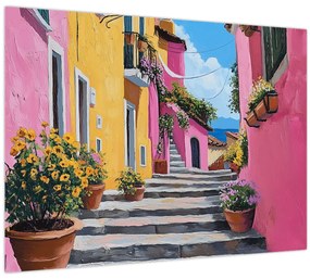 Sklenený obraz - Ružová ulička (70x50 cm)