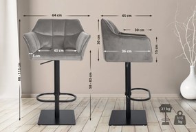 Barová stolička Damaso B - zamat, čierny rám - Sivá