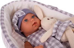 Bábika Lovely Baby s košíkom a zajačikom fialová