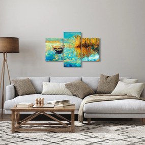Obraz - Jazero s loďkami (90x60 cm)