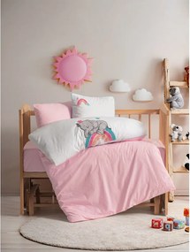 Biele/ružové bavlnené detské obliečky do postieľky s plachtou/4-dielne 100x150 cm Lucky – Mijolnir