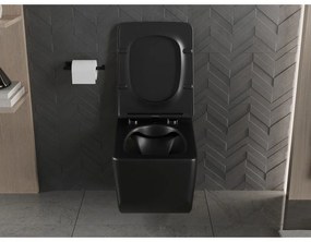 Mexen Vera, závesné WC Rimless 51 x 36 cm s pomaly padajúcim sedátkom z duroplastu, čierna matná, 30164070